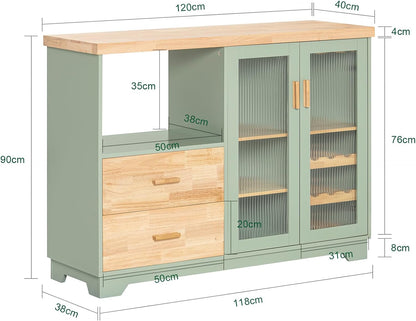 Sideboard mit 2 Glastüren | Küchenschrank | Kommode | Flurschrank | Grün