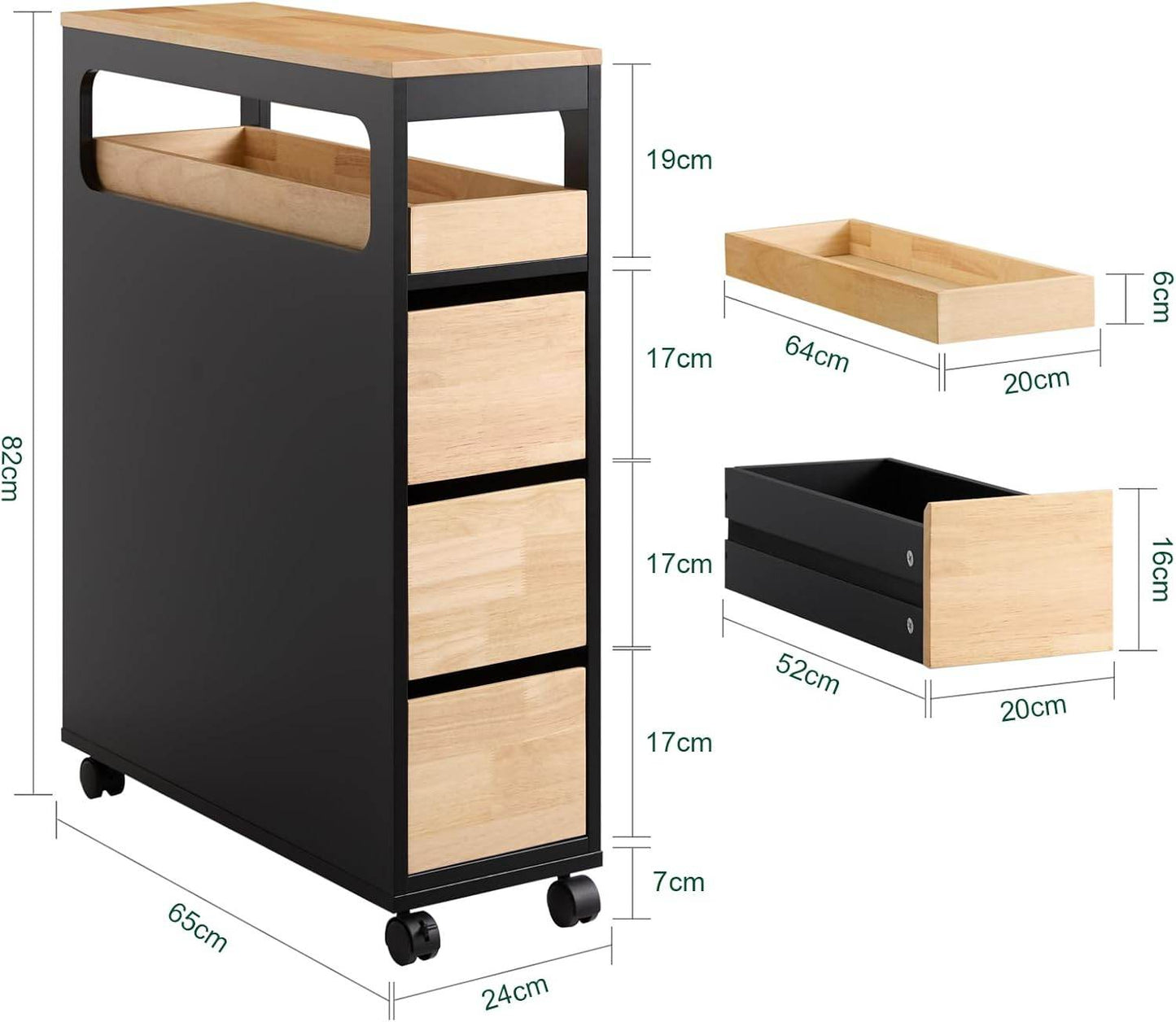 Nischenregal mit 3 Schubladen | Küchenregal schmales | Nischenwagen | BZR54-SCH - Palo24