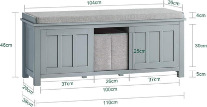 Sitzkommode | Schuhbank mit Sitzfläche | Sitzbank mit 1 Korb | Hellgrau