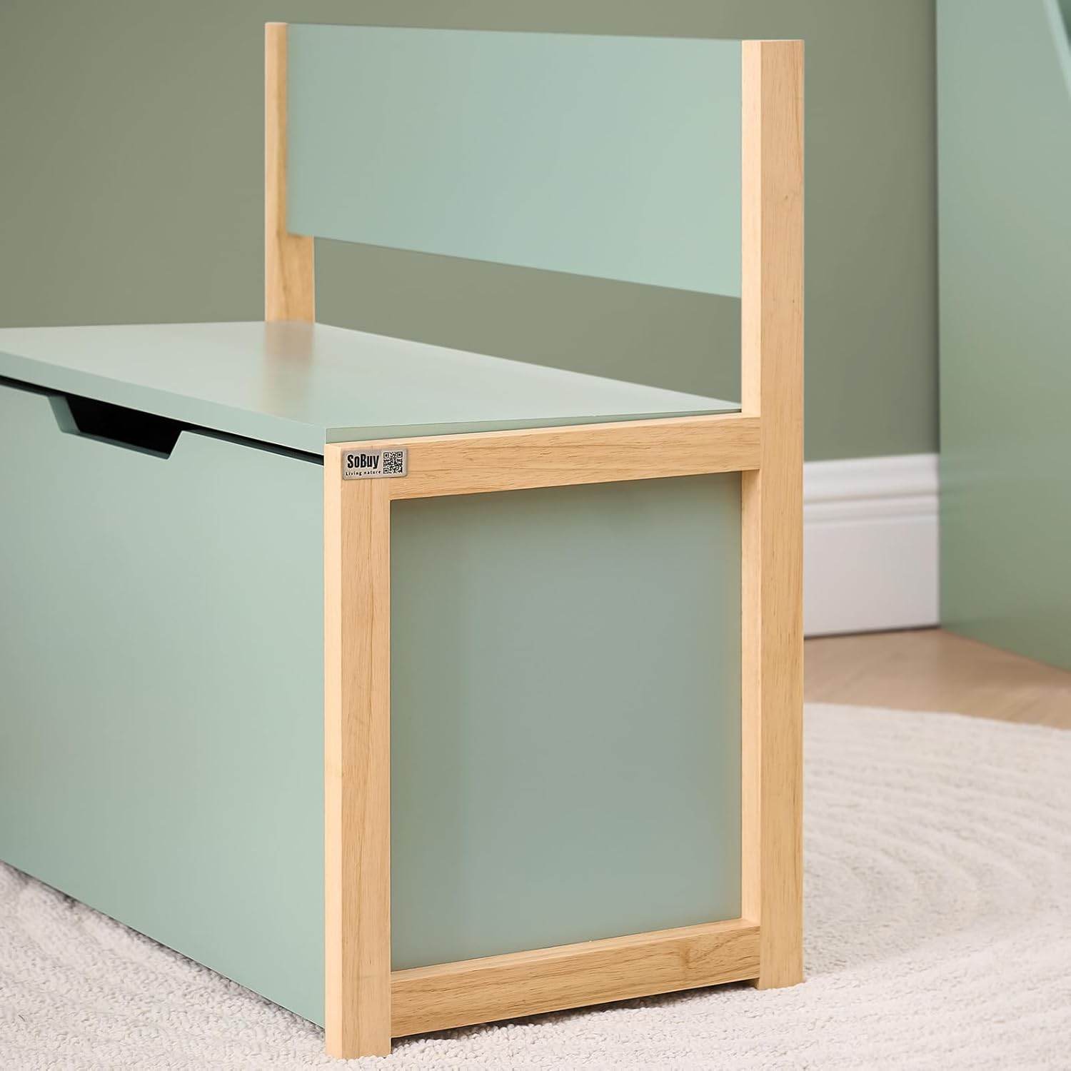 Kinder Sitzbank mit Bücherregal | Spielzeugtruhe | Aufbewahrungsbox | Grün-Natur - Palo24