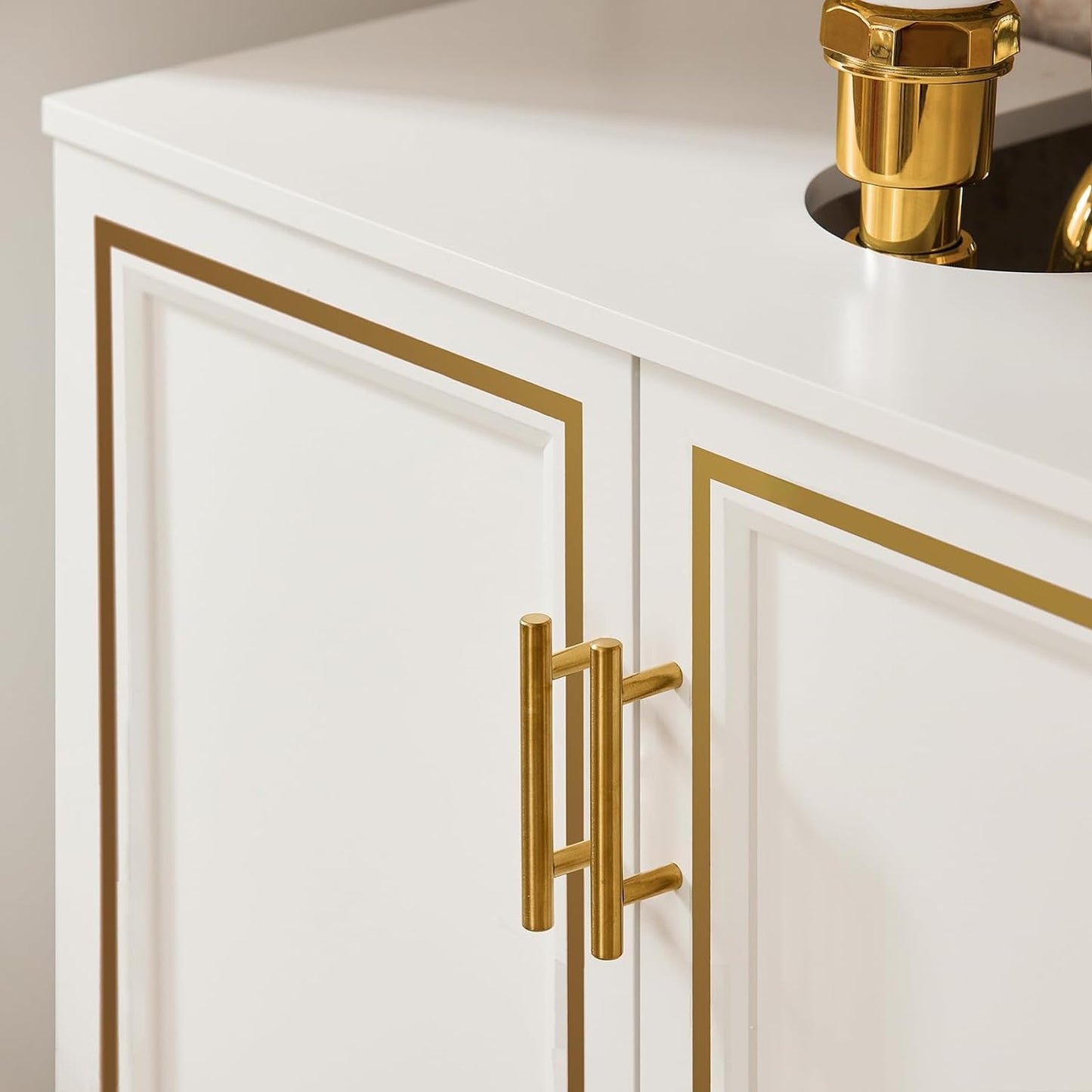 Waschbeckenunterschrank | Badschrank | Waschtisch | Weiß+Gold | BZR86-W