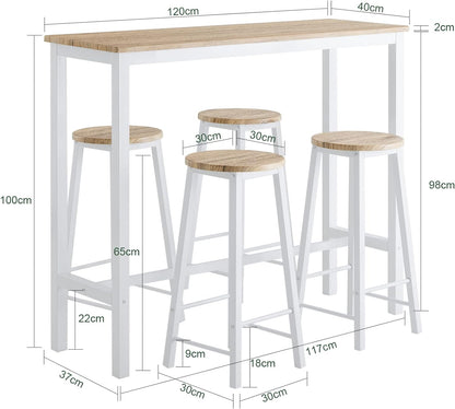 5-teilig Bartisch mit 4 Stühlen | Esstisch set | Stehtisch | Sitzgruppe | Weiss-Natur | OGT22-WN