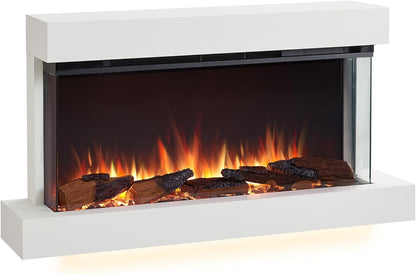 Elektrischer Wandkamin mit 3D-Flammeneffekt | Heizung 1500W, LED-Beleuchtung | Weiss