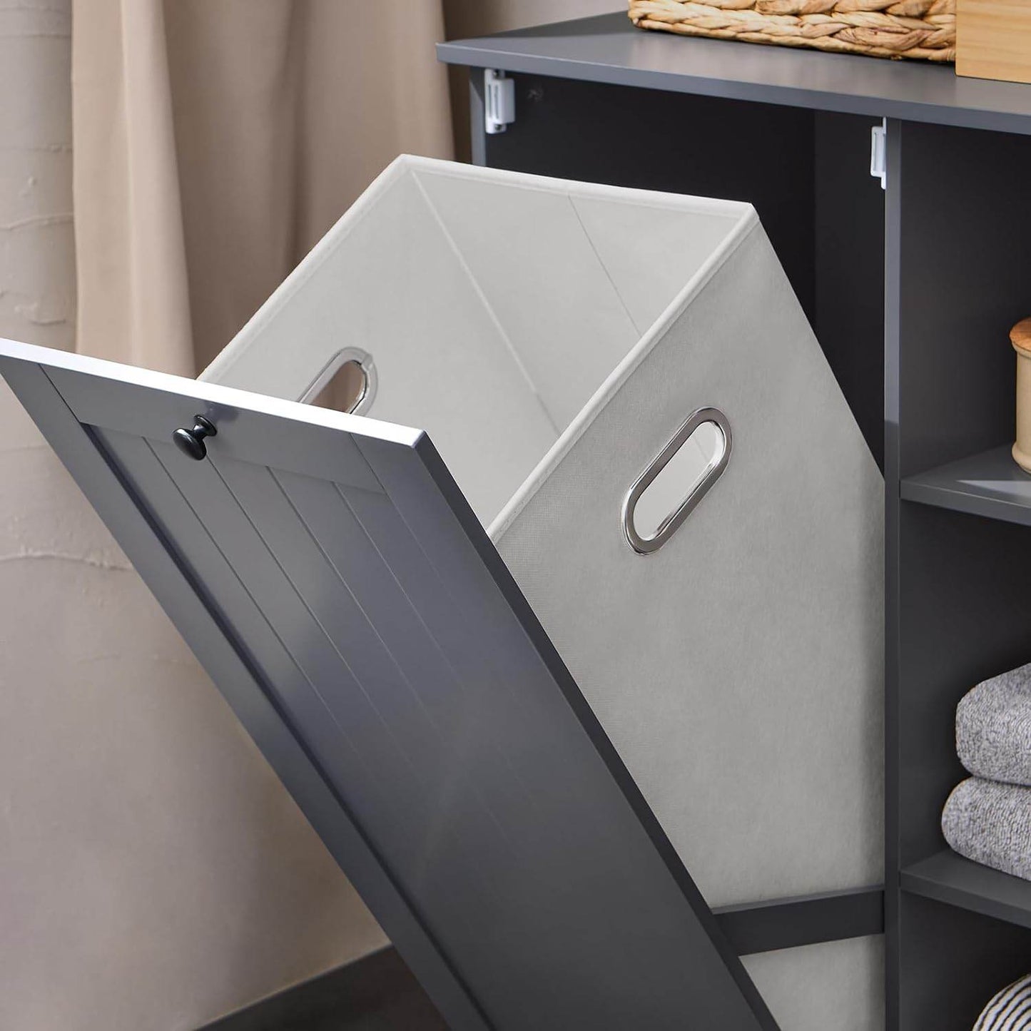 Wäscheschrank Mit Wäschesack | Wäschesammler | Wäschekorb | Dunkelgrau - Palo24