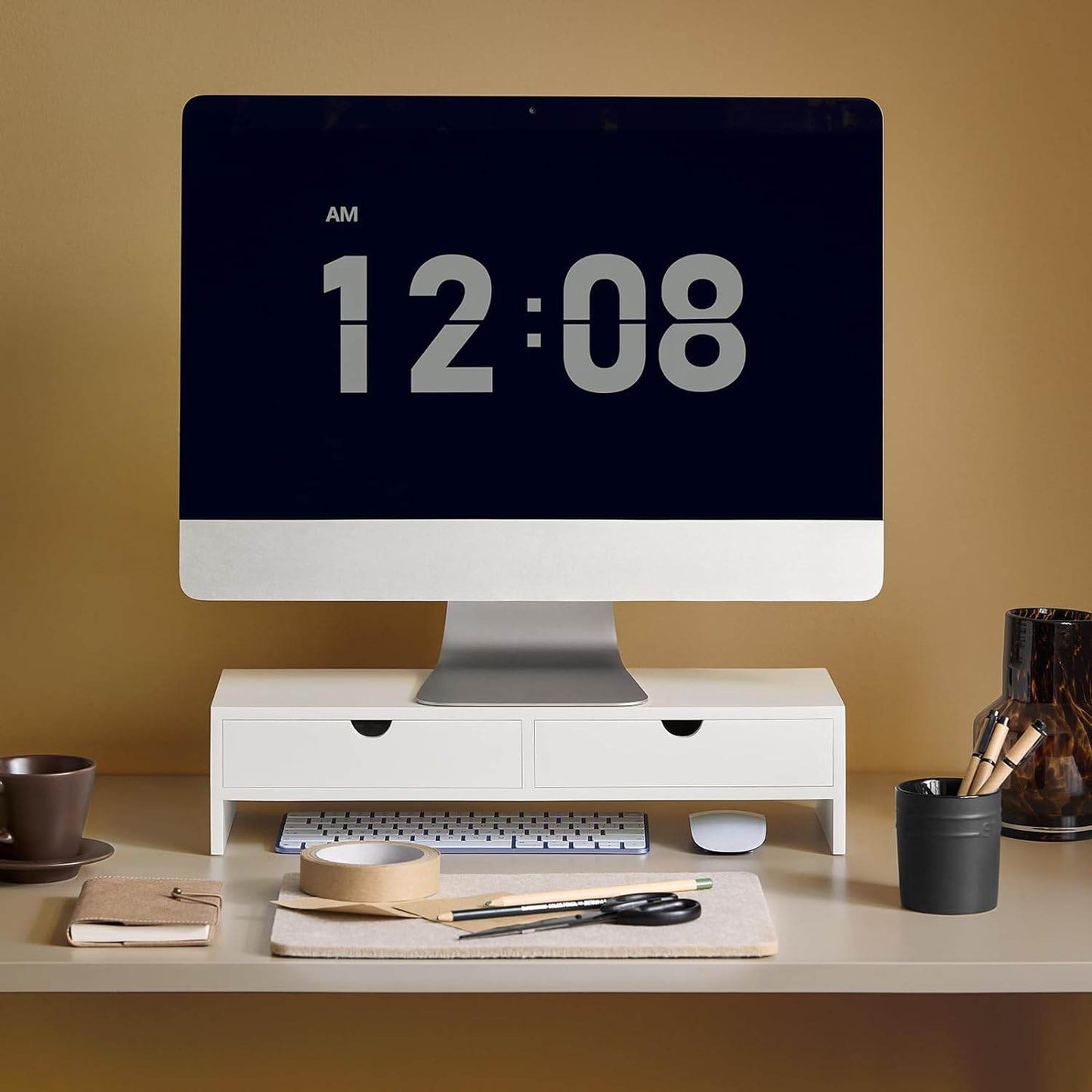 Monitorerhöhung | Monitorständer mit Schubladen | Weiss BBF02-W - Palo24