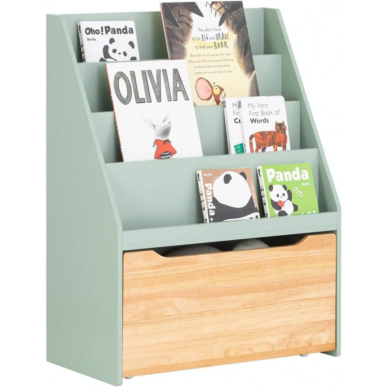 Kinder Bücherregal | Spielzeugtruhe | Aufbewahrungsregal Kinderzimmer | Grün-Natur - Palo24