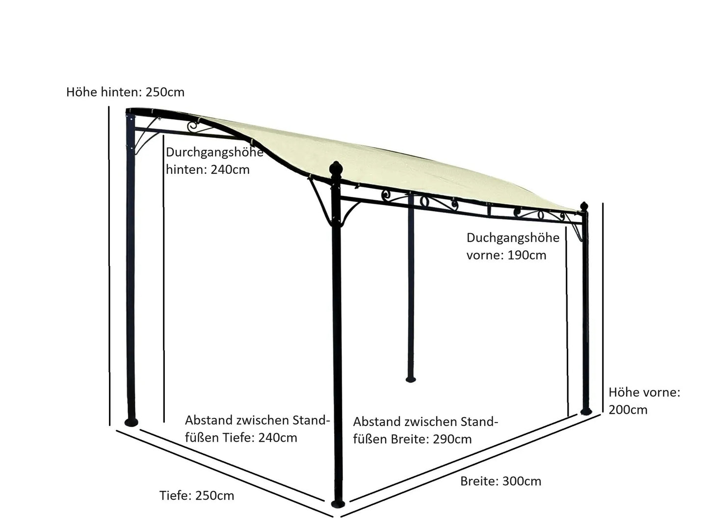 Pavillon d'extension MANTOVA 3x2,5 mètres, acier foncé, bâche enduite PVC écru