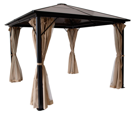 Gazebo MONTREAL 3x3 mètres, aluminium noir, toit en plastique PC