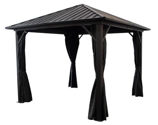 Gazebo NOVARA 3x3 mètres, aluminium noir, toit en métal galvanisé