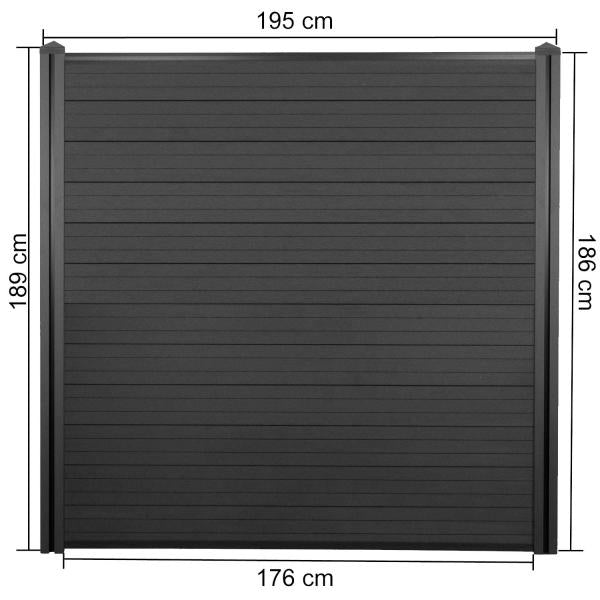 WPC-Sichtschutz Sarthe, Windschutz Zaun, WPC-Pfosten ~ 2er Set, 3,76m anthrazit