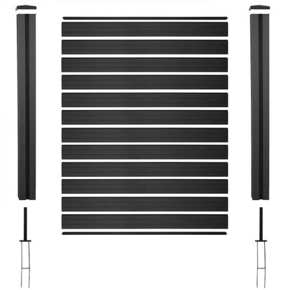 WPC-Sichtschutz Sarthe, Windschutz Zaun, WPC-Pfosten ~ 2er Set, 3,76m anthrazit