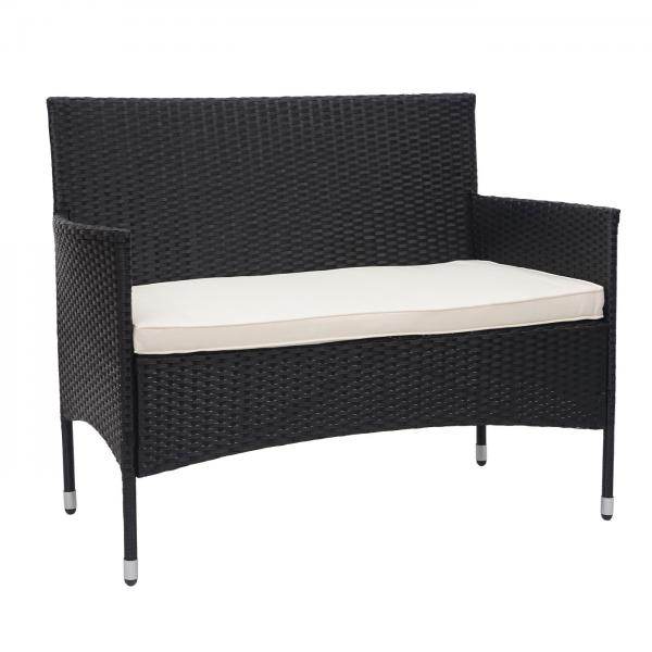 Poly-Rattan Garnitur HWC-F55, Balkon-/Garten-/Lounge-Set Sofa Sitzgruppe ~ schwarz, Kissen creme - Palo24