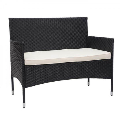 Poly-Rattan Garnitur HWC-F55, Balkon-/Garten-/Lounge-Set Sofa Sitzgruppe ~ schwarz, Kissen creme - Palo24