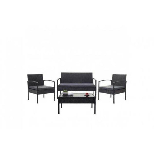 Poly-Rattan Garnitur HWC-F56, Balkon-/Garten-/Lounge-Set Sitzgruppe ~ schwarz, Kissen dunkelgrau - Palo24