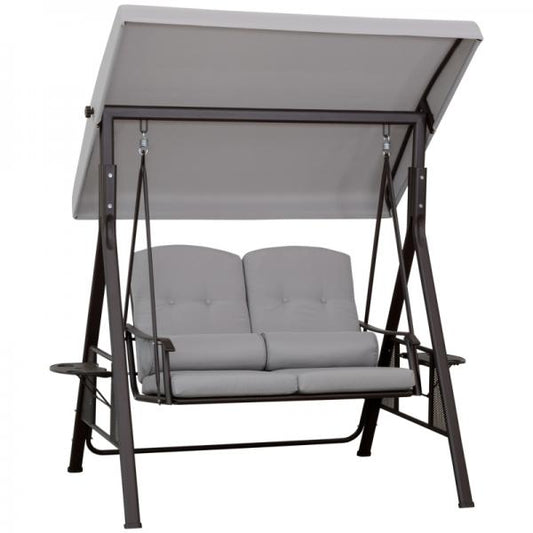 2-Sitzer Hollywoodschaukel mit Sonnendach Metall+Polyester Grau+Braun