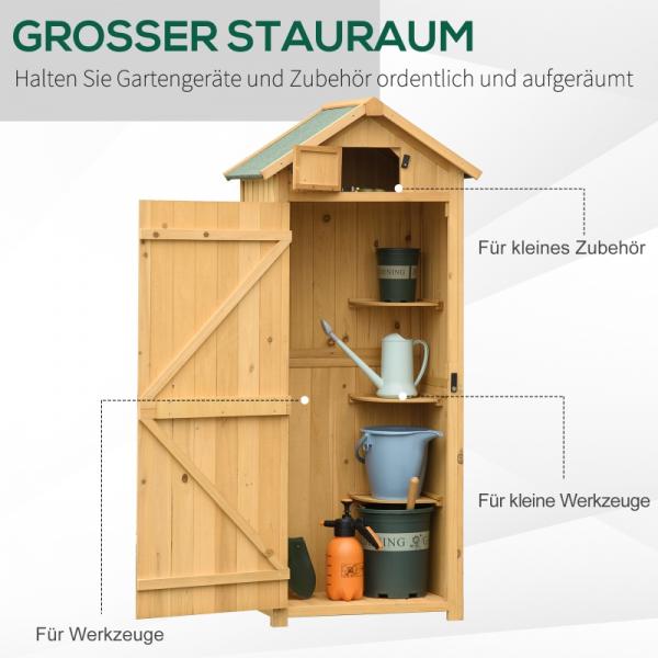 Gartenschrank Gerätehaus Geräteschuppen mit Fachböden Asphaltdach Fenster Holz Gelb+Grün - Palo24