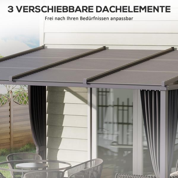 Gartenpavillon, Pergola, mit Schiebedach, Vorhängen, Aluminiumrahmen, dunkelgrau - Palo24