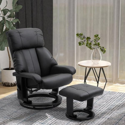 Chaise longue de relaxation avec fonction inclinable, fauteuil TV avec tabouret massage noir