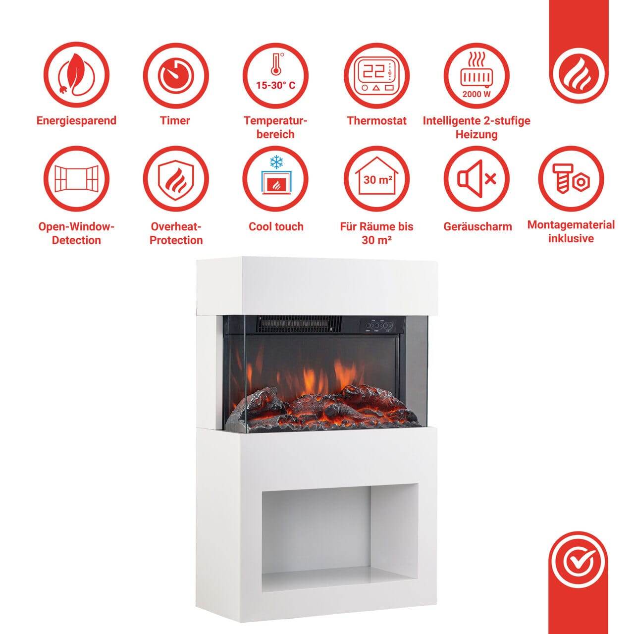 Elektrischer Kaminofen Henri 1000/2000 Watt Weiss - Palo24