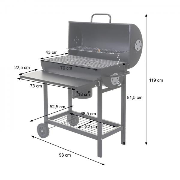 Grillwagen Holzkohlegrill Standgrill Gartengrill mit Deckel Ablage, Stahl 103x93x70cm schwarz