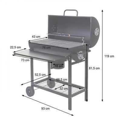 Grillwagen Holzkohlegrill Standgrill Gartengrill mit Deckel Ablage, Stahl 103x93x70cm schwarz