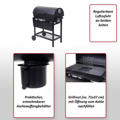 Grillwagen Holzkohlegrill Standgrill Gartengrill mit Deckel Ablage, Stahl 103x93x70cm schwarz