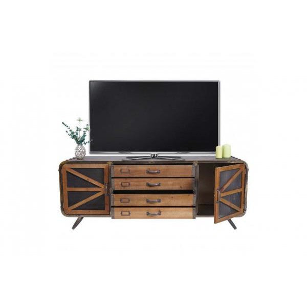 TV-Rack Fernsehtisch Lowboard Kommode, Industrial Tanne Holz Metall, braun-schwarz