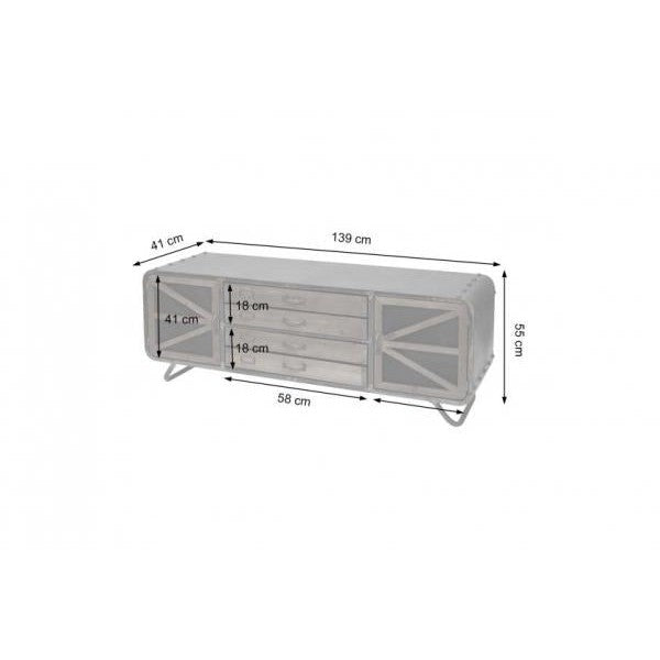 TV-Rack Fernsehtisch Lowboard Kommode, Industrial Tanne Holz Metall, braun-schwarz