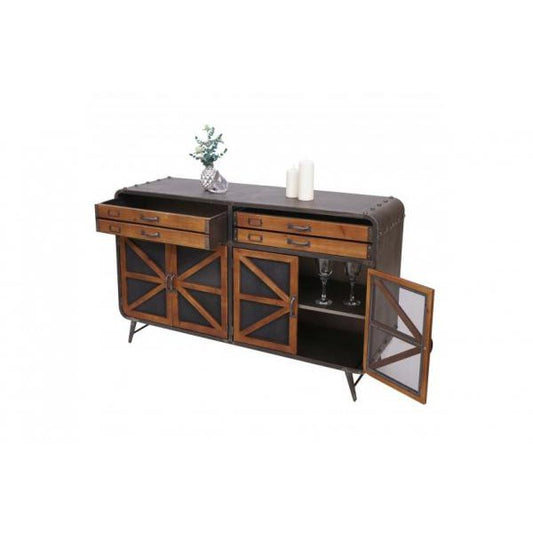 Sideboard Kommode Highboard, Industrial Tanne Holz Metall, braun-schwarz