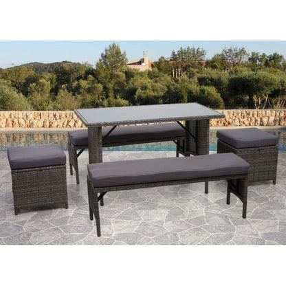 Tavolo da pranzo in polyrattan HWC-G16, tavolo da pranzo, tavolo da giardino, catering 112x60cm ~ grigio