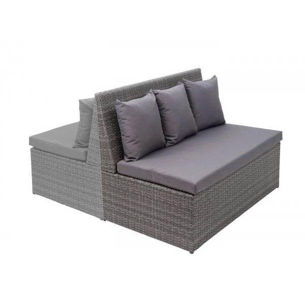 Poly-Rattan 2er HWC-G16, Lounge-Gartenbank Sitzbank Gastronomie 120cm ~ grau, Kissen dunkelgrau - Palo24