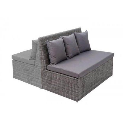 Poly-Rattan 2er HWC-G16, Lounge-Gartenbank Sitzbank Gastronomie 120cm ~ grau, Kissen dunkelgrau - Palo24
