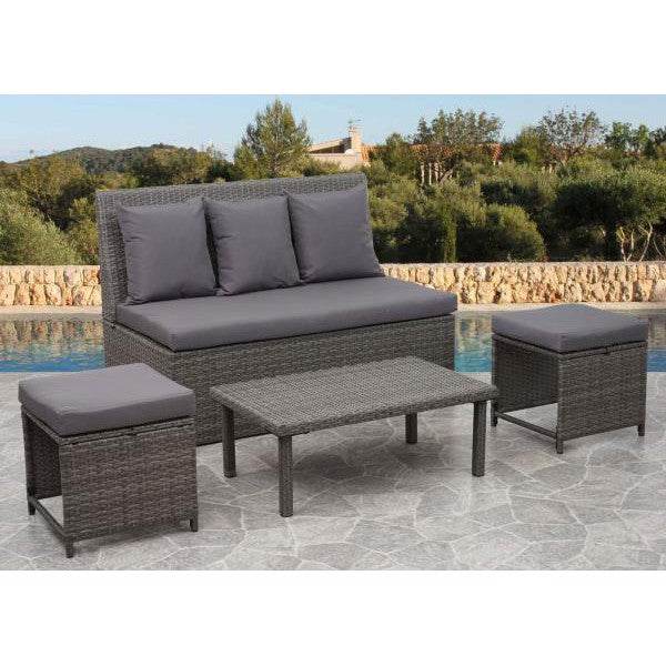 Poly-Rattan 2er HWC-G16, Lounge-Gartenbank Sitzbank Gastronomie 120cm ~ grau, Kissen dunkelgrau - Palo24