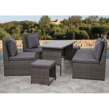 Tavolo da pranzo in polyrattan HWC-G16, tavolo da pranzo, tavolo da giardino, catering 112x60cm ~ grigio