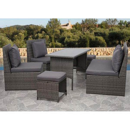 Poly-Rattan 2er HWC-G16, Lounge-Gartenbank Sitzbank Gastronomie 120cm ~ grau, Kissen dunkelgrau - Palo24
