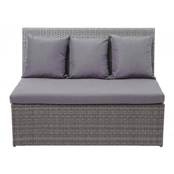 Poly-Rattan 2er HWC-G16, Lounge-Gartenbank Sitzbank Gastronomie 120cm ~ grau, Kissen dunkelgrau - Palo24