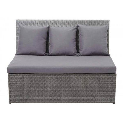 Poly-Rattan 2er HWC-G16, Lounge-Gartenbank Sitzbank Gastronomie 120cm ~ grau, Kissen dunkelgrau - Palo24