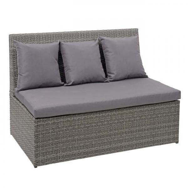 Poly-Rattan 2er HWC-G16, Lounge-Gartenbank Sitzbank Gastronomie 120cm ~ grau, Kissen dunkelgrau - Palo24
