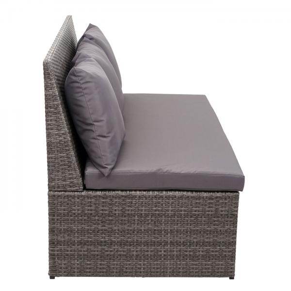 Poly-Rattan 2er HWC-G16, Lounge-Gartenbank Sitzbank Gastronomie 120cm ~ grau, Kissen dunkelgrau - Palo24