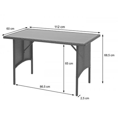 Tavolo da pranzo in polyrattan HWC-G16, tavolo da pranzo, tavolo da giardino, catering 112x60cm ~ grigio