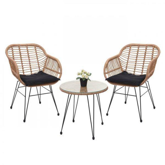 Poly-Rattan Garnitur HWC-G17, Balkon-Set Gartengarnitur Sitzgruppe Stuhl, Seil ~ naturfarben, Kissen anthrazit - Palo24