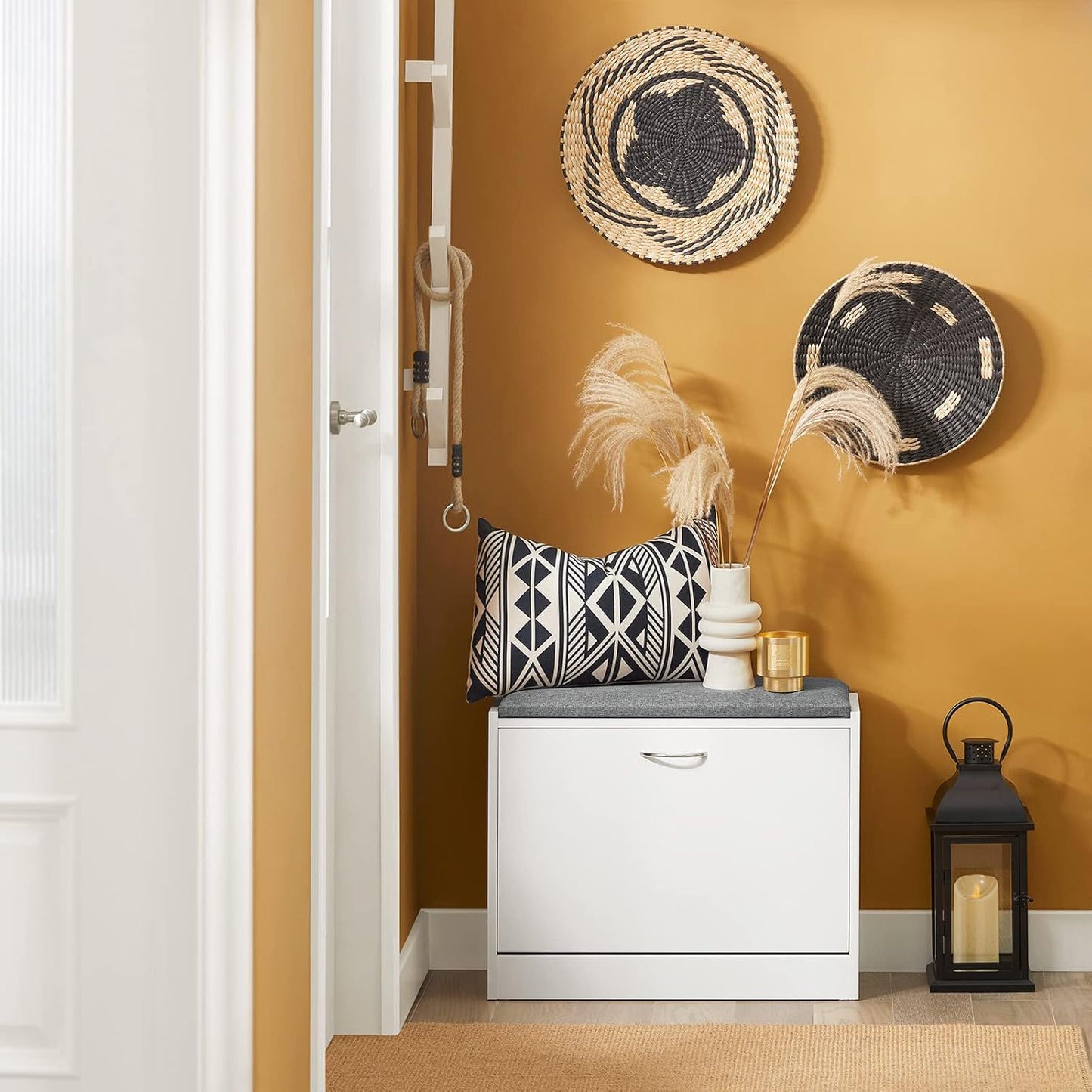 Schuhkipper | Schuhbank mit Schuhregal | Weiss FSR16-K-W