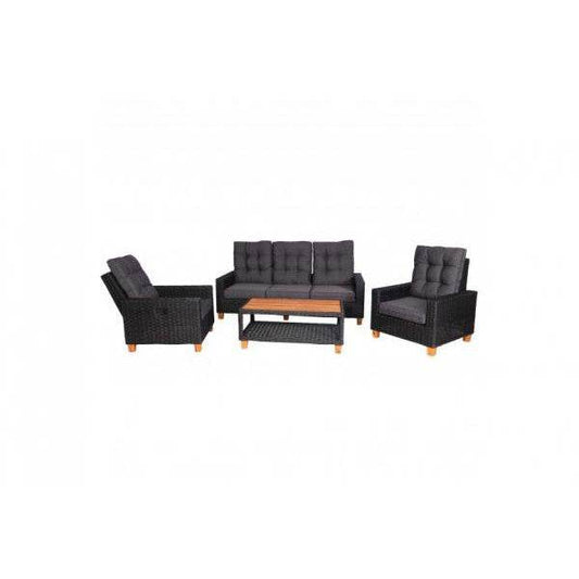 Gartengarnitur HWC-G28, Sitzgruppe Lounge-Set, Akazie Holz halbrundes Rattan verstellbar MVG ~ anthrazit, Kissen grau - Palo24