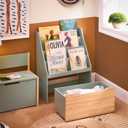 Kinder Bücherregal | Spielzeugtruhe | Aufbewahrungsregal Kinderzimmer | Grün-Natur - Palo24