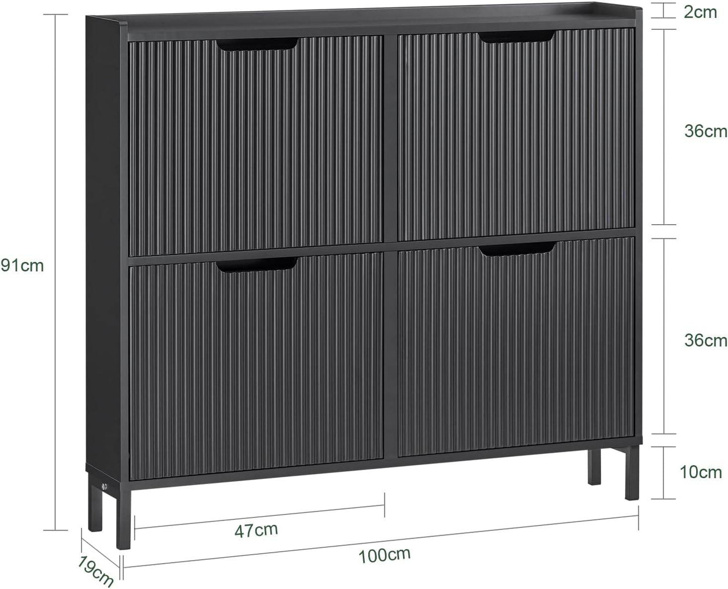 Schuhkipper mit 4 Klappen | Schuhschrank schmal | Schuhkommode Schwarz - Palo24