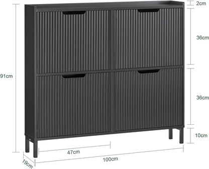 Schuhkipper mit 4 Klappen | Schuhschrank schmal | Schuhkommode Schwarz - Palo24