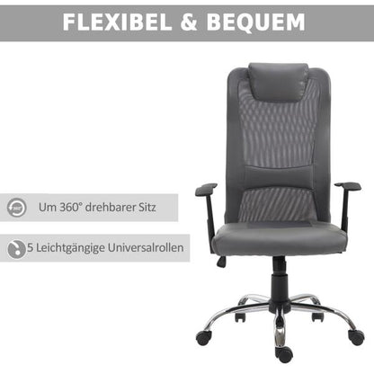 Bürostuhl höhenverstellbar Chefsessel Gaming Stuhl ergonomisch PU grau