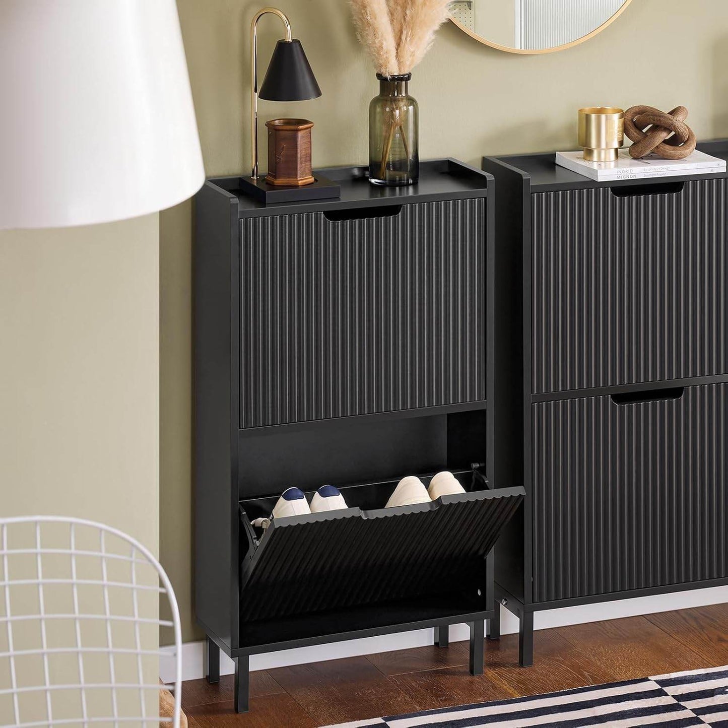 Schuhkipper mit 2 Klappen | Schuhschrank schmal | Schuhkommode Schwarz - Palo24