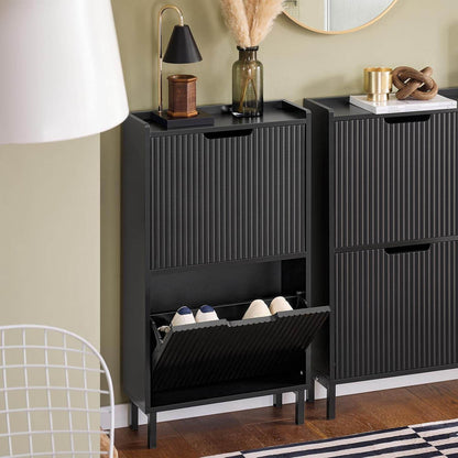 Schuhkipper mit 2 Klappen | Schuhschrank schmal | Schuhkommode Schwarz - Palo24