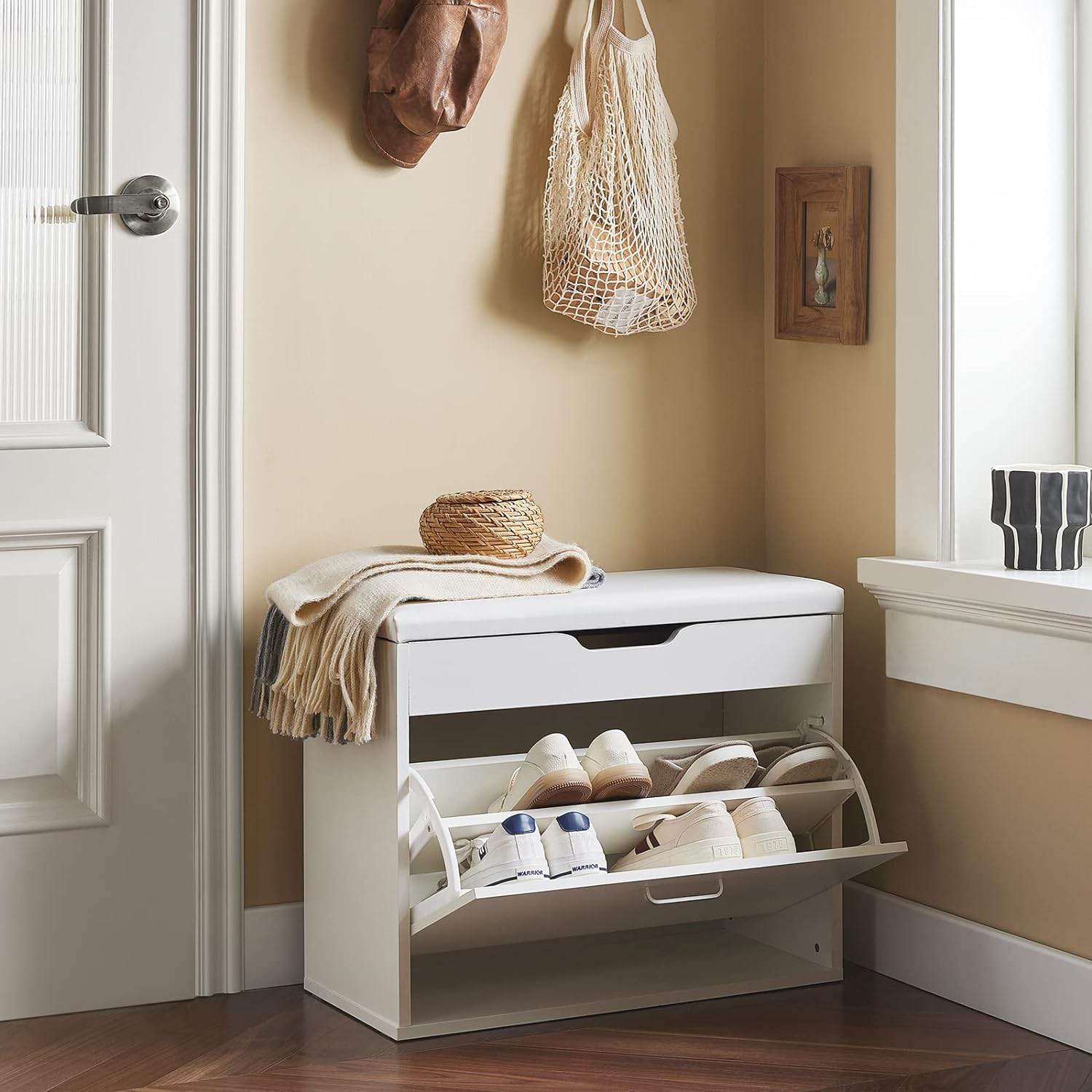 Schuhkipper | Schuhbank mit Sitzkissen | Weiss FSR95-W - Palo24